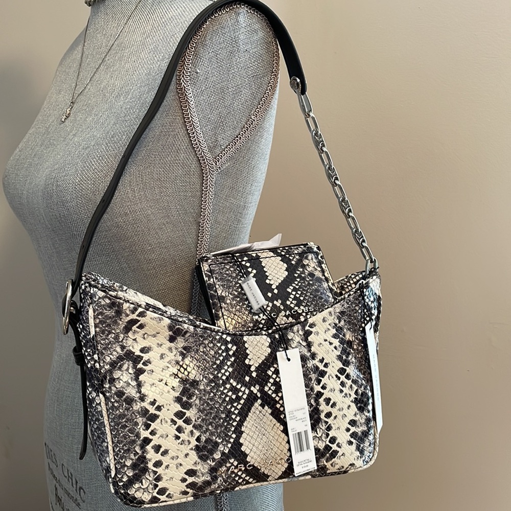 Marc Jacobs black white snake skin baguette bag and wallet set